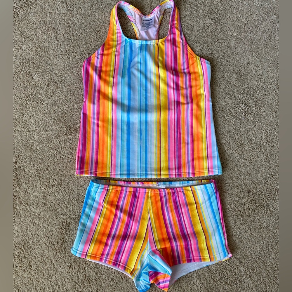 Lands’ End Girls Striped Swim Set